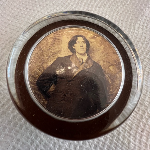 Office | Antique Round Glass Desk Photo Of Oscar Wilde Paperweight ...